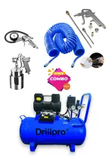 Drillpro 50 Lt Sessiz Hava Kompresörü 5 Parça Havalı Profesyonel Set Hediyeli