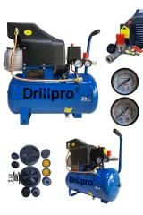 DRİLLPRO 25 Lt Sesli Hava Kompresörü 2x Yedek Filtre Hediyeli