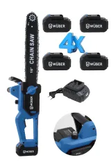 Wüber Pro Xl 4 Bataryali 2 Adet Şarj Cihazli Otomatik Yağlama 10 Pilli 16inch Yeni Nesil Odun Dal Kesme
